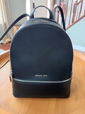Michael Kors Black Pebbled Leather Mini Backpack with Silver Hardware